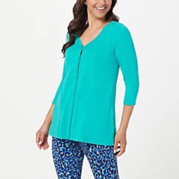 LOGO Principles by Lori Goldstein 3/4 Sleeve Cardigan - Picture 1 of 7